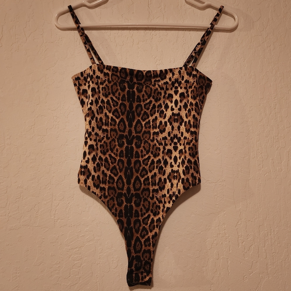 Ladies Leopard Print Thong Bodysuit Small Soft Sexy